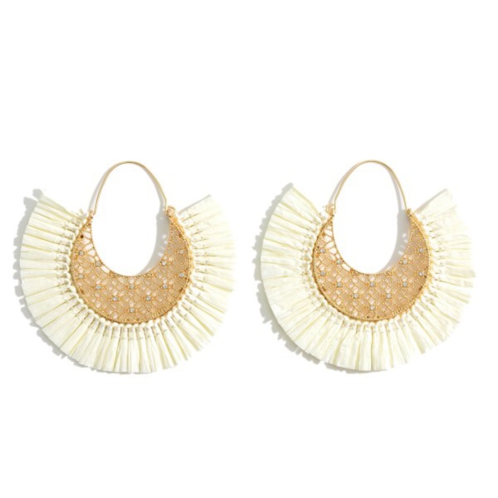White Gold Threader Earrings Cubic Zirconia Rafia